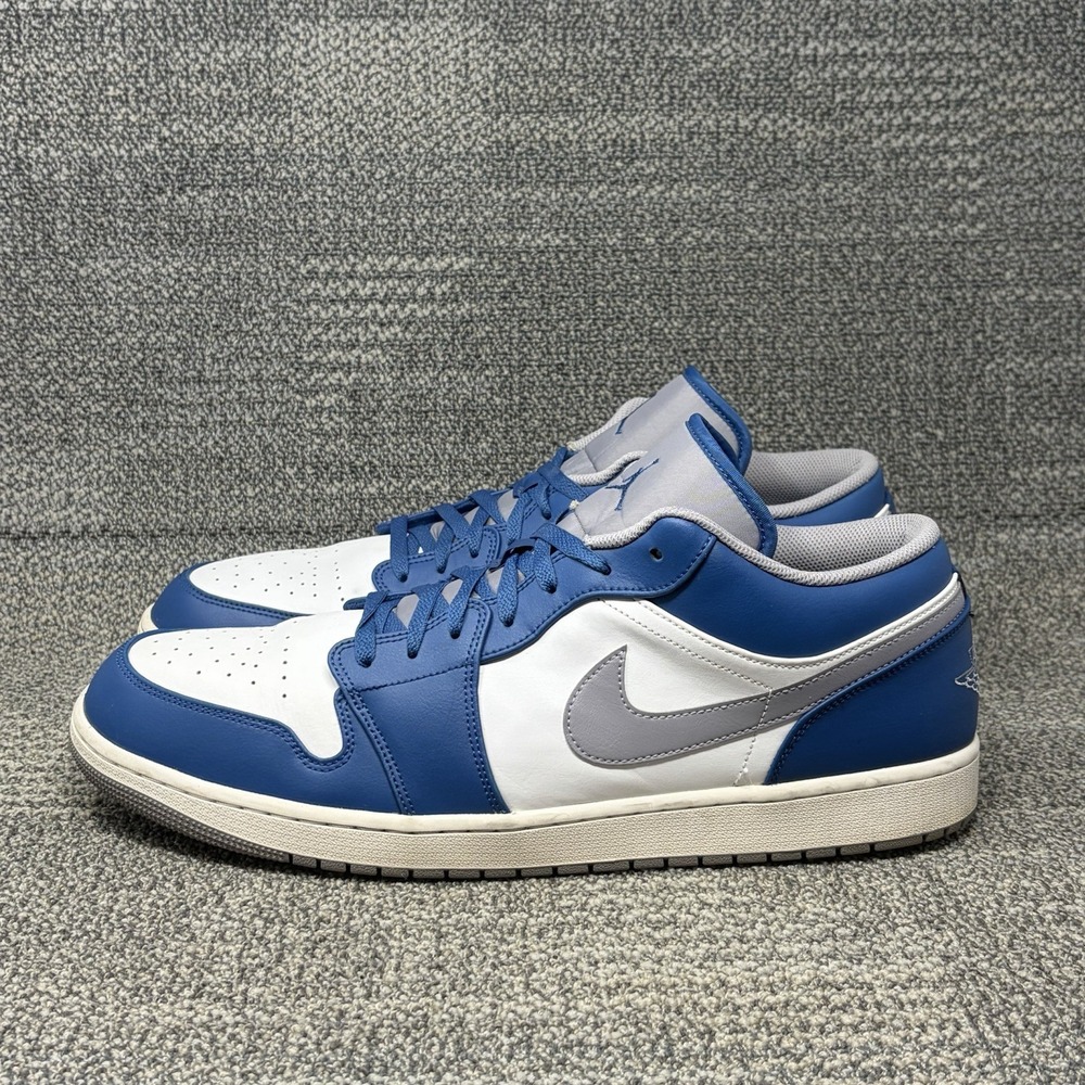 Air Jordan 1 Low True Blue Cement Grey White Men's Size 18 553558-412 Nike